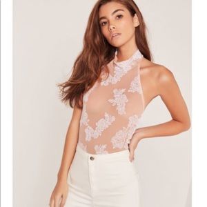 NWT White Floral Nude Mesh Body Suit